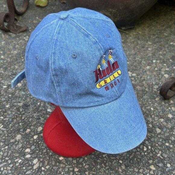 Hula Grill Maui Hawaii Denim Jean Strapback Baseball Cap Fahrenheit - Picture 5 of 5